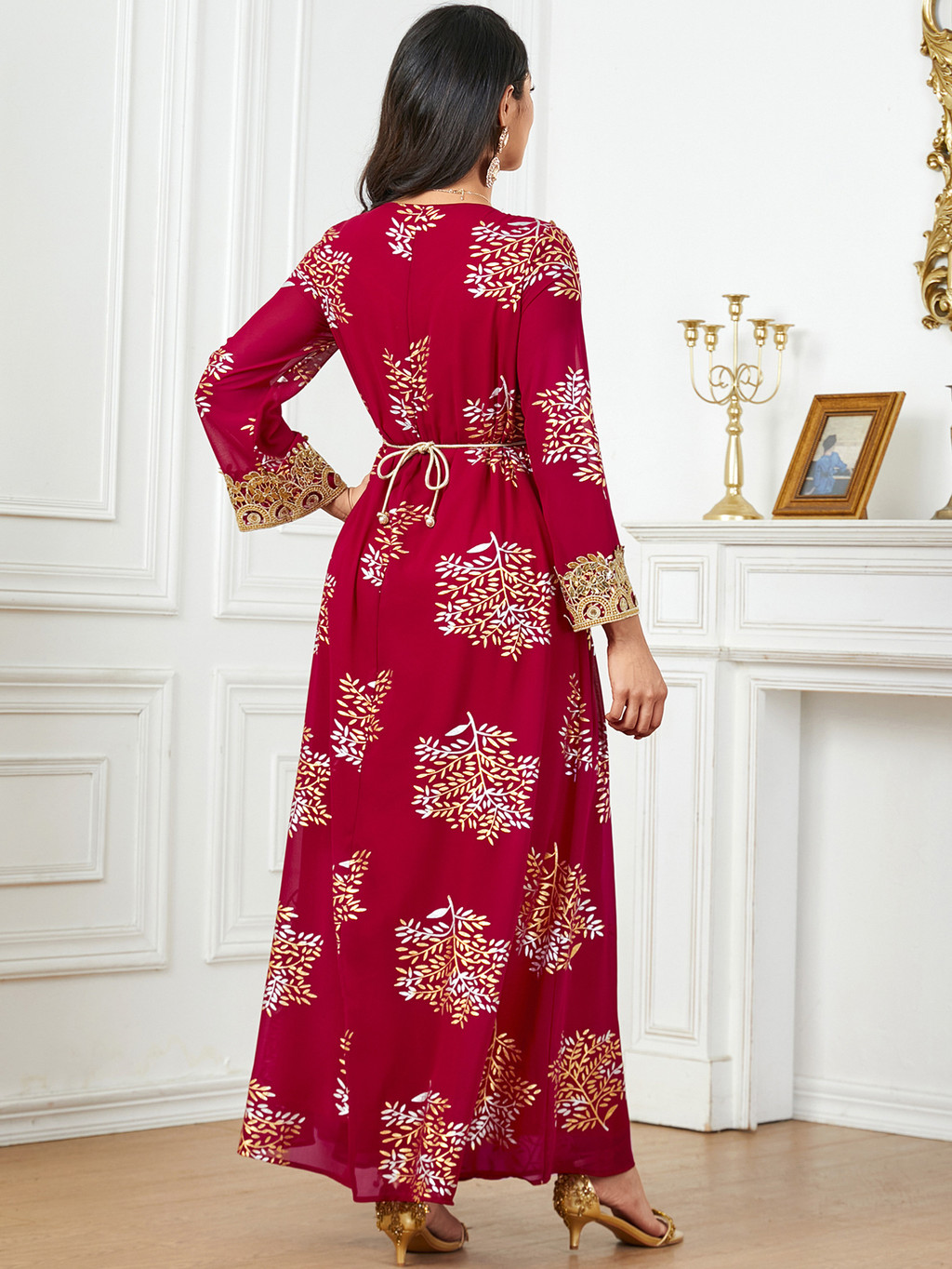 Summer Middle East Arab New Floral Gold Plated Women Dresses Party Dresses Malayu Kaftan with Customized Belt - detail 5