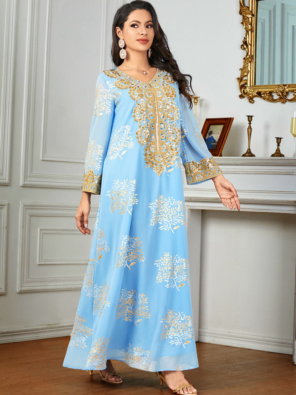 Summer Middle East Arab New Floral Gold Plated Women Dresses Party Dresses Malayu Kaftan with Customized Belt - detail 12