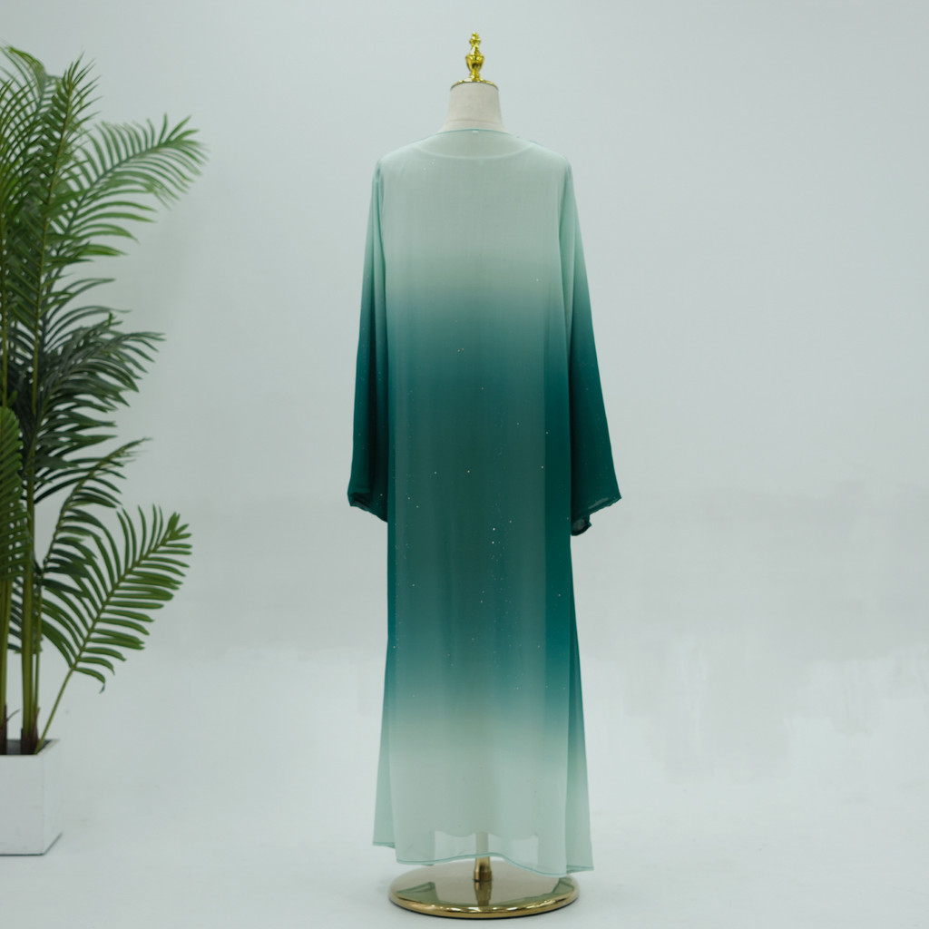 3 Piece Dubai Luxury Shiny Gradient Color Abaya Open Muslim Dresses with Scarf Chiffon Modest Robe Khimar Islamic Caftan - detail 12