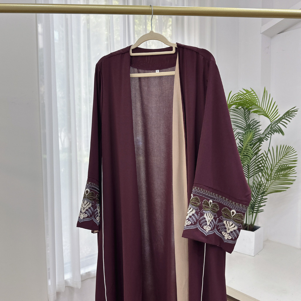 Embroidery Open Black Fancy Abaya Dubai For Evening Party Dress Muslim Clothing Women Kaftan Malay Kaftan Woman - detail 11