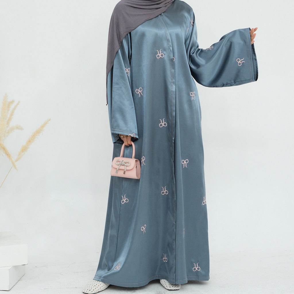 Raya Muslim Open Abaya for Women Cardigan Robe Long Dresses Bow Embroidery Ramadan Dubai Abayas Kaftan Jubah - detail 10