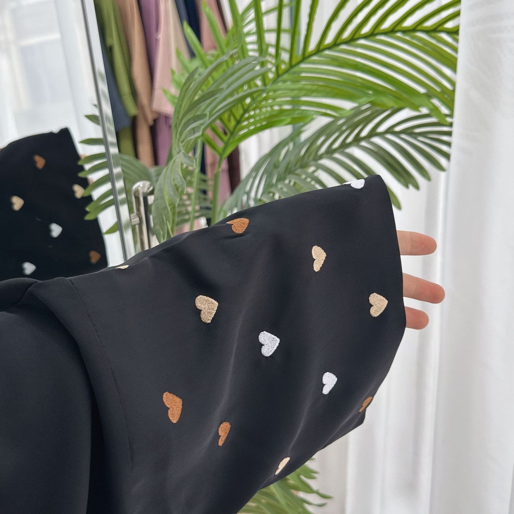 Love Heart Embroidery Muslim Abaya for Women Raya Cardigan Ramadan Abayas Kaftan Islam Dubai Arab Long Robe Jubah - detail 3