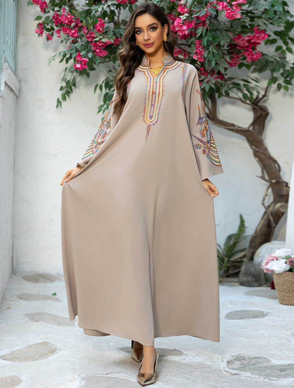 Abaya Women Party Dress Embroidery Muslim Modest Raya Dresses Long Robe Ramadan Dubai Kaftan Abayas - detail 2