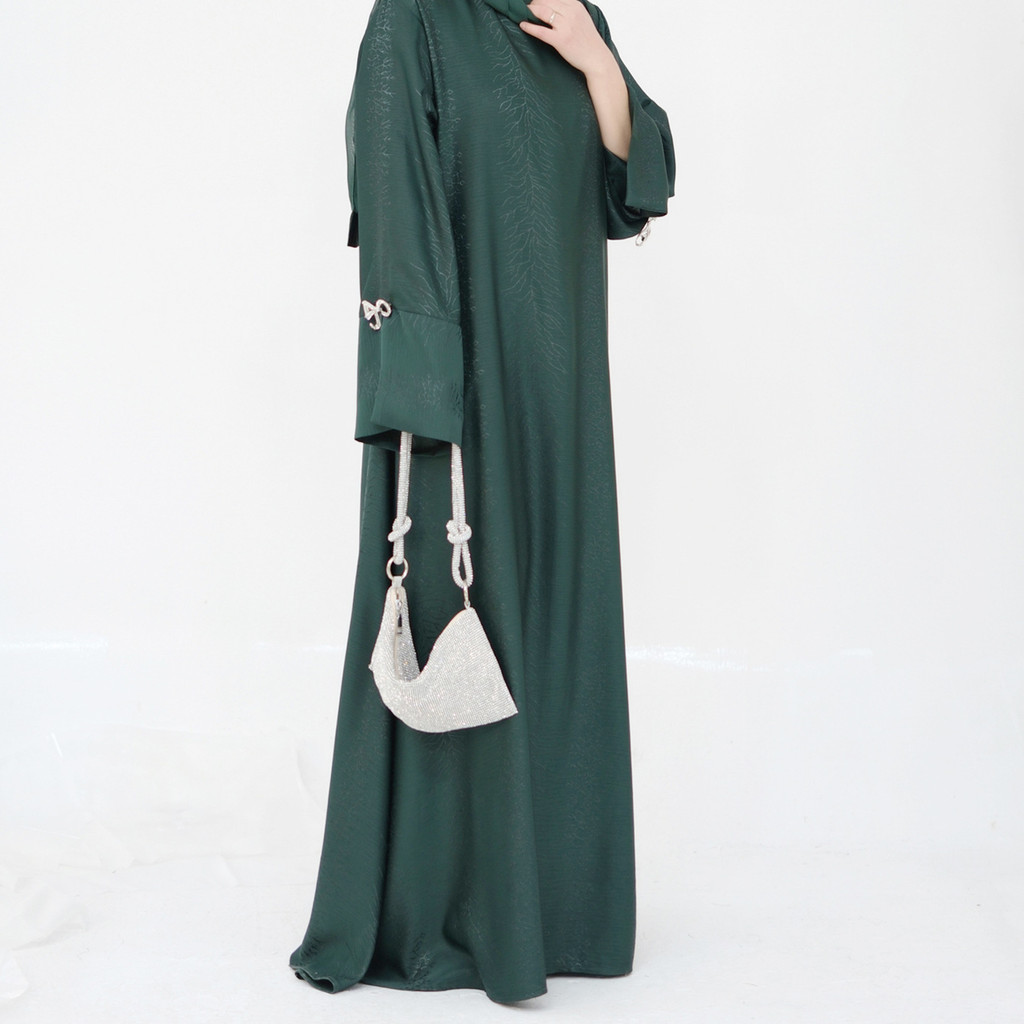 Raya Muslim Abaya for Women Bow Dresses Split Sleeve Ramadan Dubai Long Robe Party Islam Kaftan - detail 9