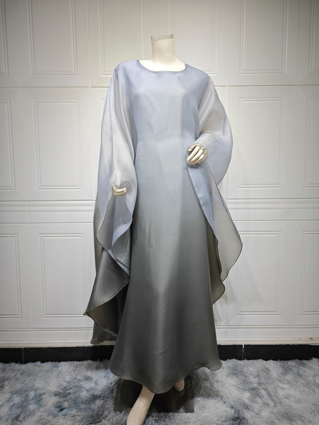 Raya Arab Satin Muslim Party Dress for Women Bat Sleeve Abaya Long Dresses Malayu Kaftan Ramadan Gown Robe - detail 8