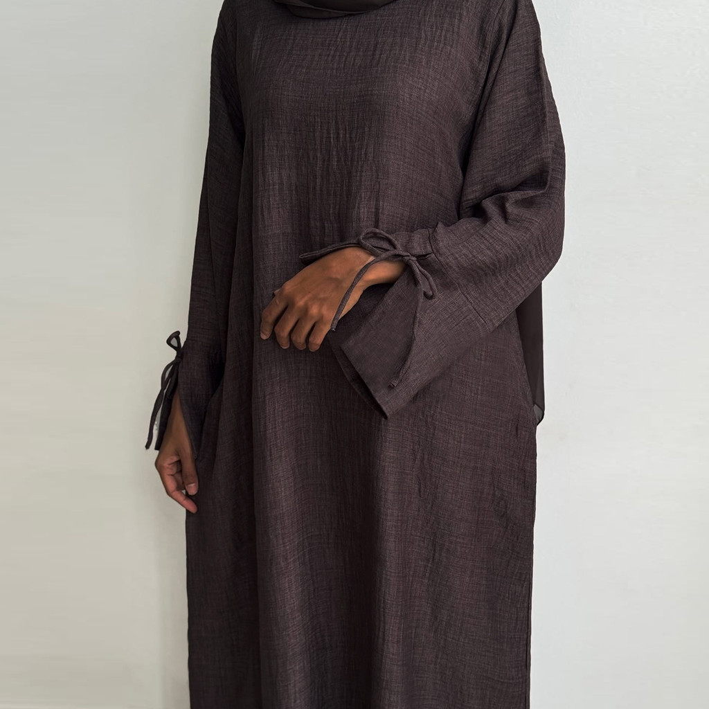 New Luxury Saudi Women Abayas Malay Women Solid Long Sleeve O Neck Ramadan Women's Clothing - detail 6