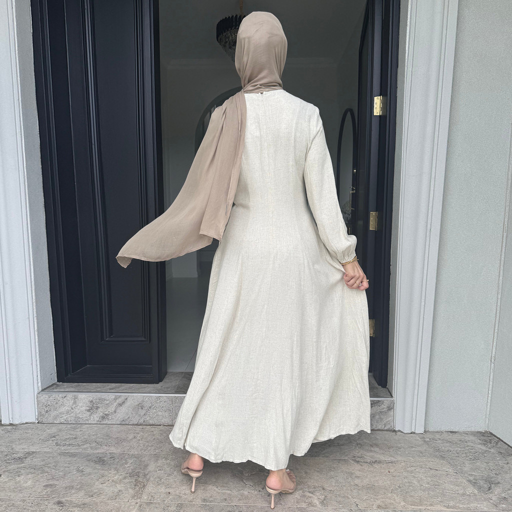 New Muslim Dress for Women Cotton and Linen Maxi Dresses Raya Ramadan Modest Abaya Robe Islam Clothing Jubah - detail 1