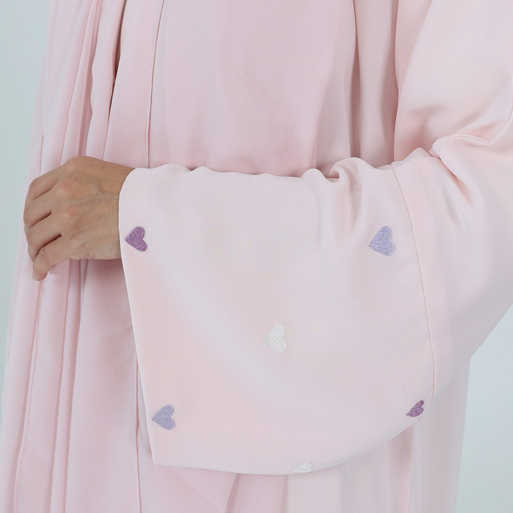 Love Heart Embroidery Muslim Abaya for Women Raya Cardigan Ramadan Abayas Kaftan Islam Dubai Arab Long Robe Jubah - detail 1
