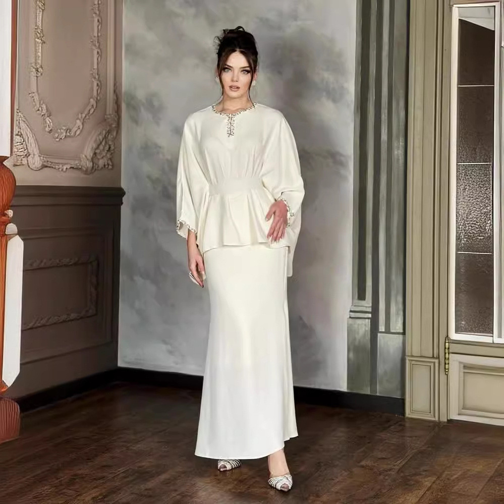 Skirt Set Women Two Piece Sets Round Neck Full Sleeve Dress Sets Tops Tight Waist Long Skirts Elegant Splice Summer - detail 3