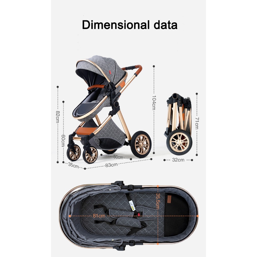 Luxury Portable Travel Pram 3 in 1Baby Stroller High Landscape Baby Pushchair Baby Travel Stroller Newborn Stroller