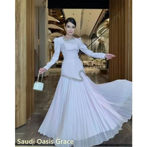 2 Piece Abaya Pleated Dress Women Dubai Dresses Sequins Lace Up Islam Long Robe Jalabiya Kaftan Eid Muslimah Ramadan