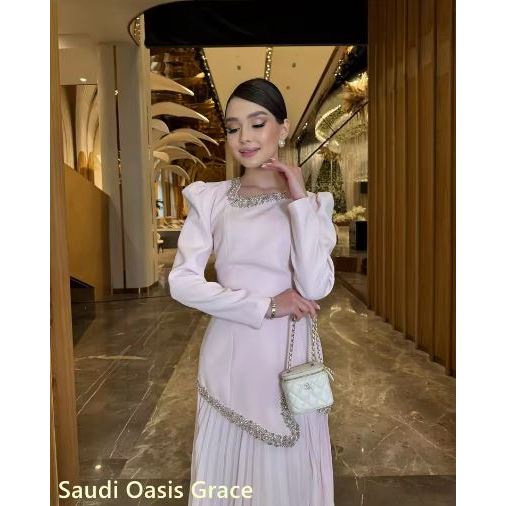 2 Piece Abaya Pleated Dress Women Dubai Dresses Sequins Lace Up Islam Long Robe Jalabiya Kaftan Eid Muslimah Ramadan