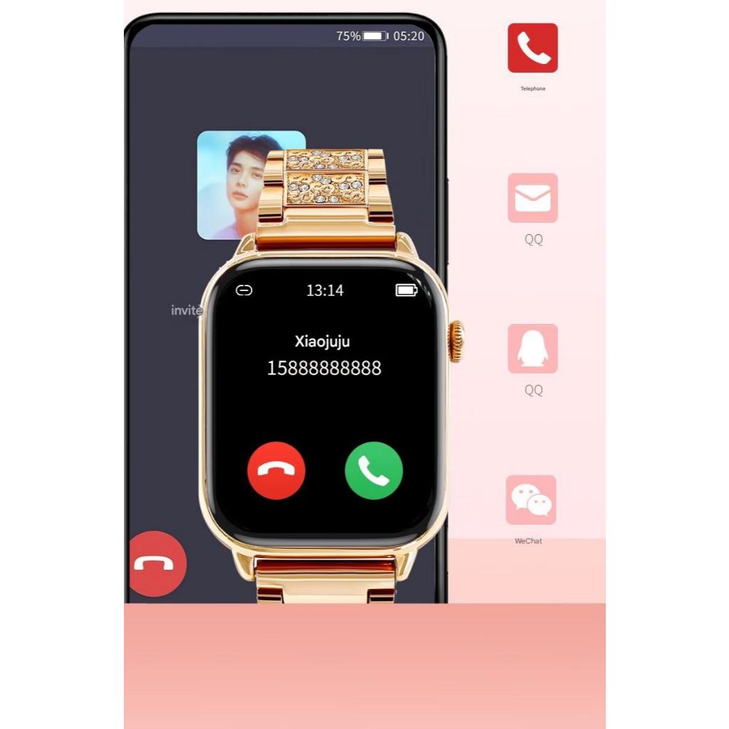 New Fashion Women Smart Watch Full Alloy Case AMOLED HD Screen Custom Dial Female Health Monitoring BT Call Smart