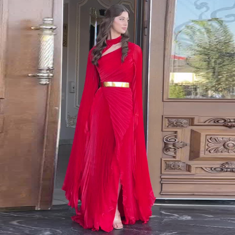 Arabia Elegant Wrinkled Satin Abaya Glow Modesty Athena Pleated Evening Dress Bell Sleeves Party Dress Exclusive