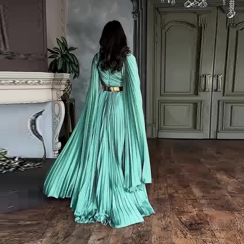 Arabia Elegant Wrinkled Satin Abaya Glow Modesty Athena Pleated Evening Dress Bell Sleeves Party Dress Exclusive