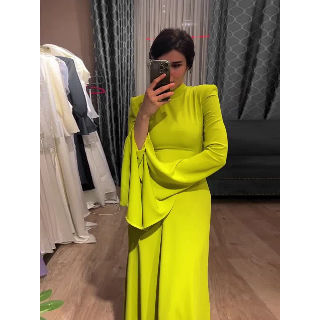 Latest Style Fashion Solid Color Party Evening Dress Women Spring Summer Ruffle Sleeves Elegant A-Line Maxi Dresses