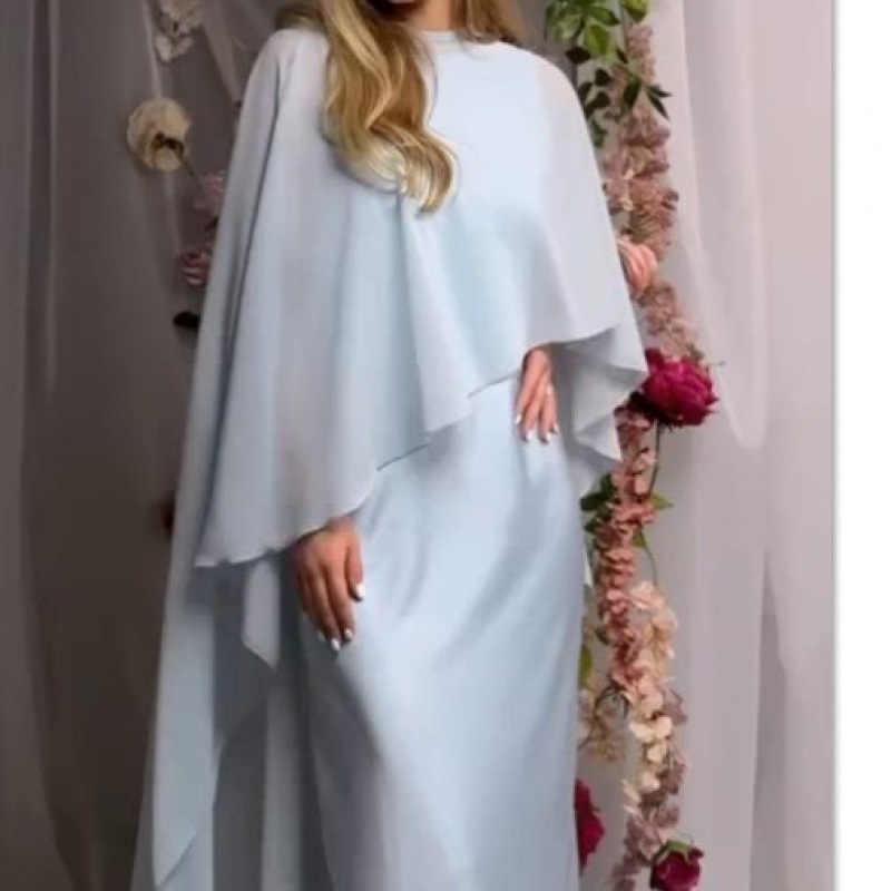 Two Piece Party Outfit Women O-Neck Bat Sleeve Tops Dresses Suits Solid Color Two Piece Set