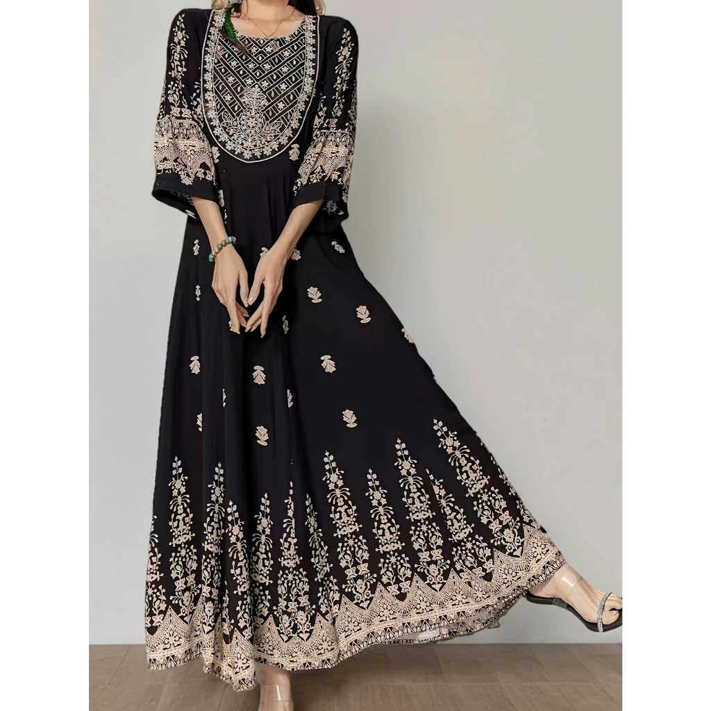 Women's Bohemian Dress Summer Vacation Long Dresses Retro Floral Embroidery Loose Elegant Luxury Maxi Dress