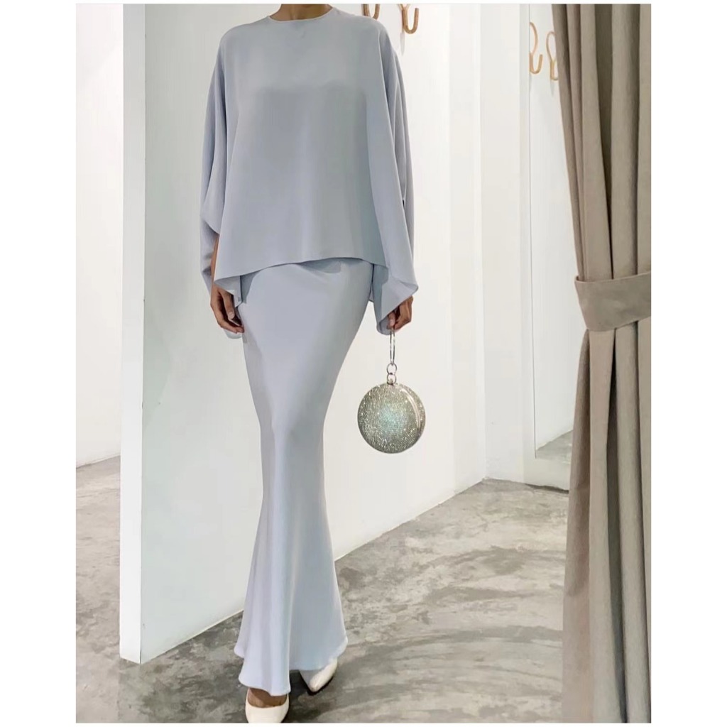 Elegant 2pcs Dress Women Muslim Abaya 2 Piece Sets Bat Sleeve Skirts Suits Pearl Dresses Vestido Eid Hijab Islam Clothin