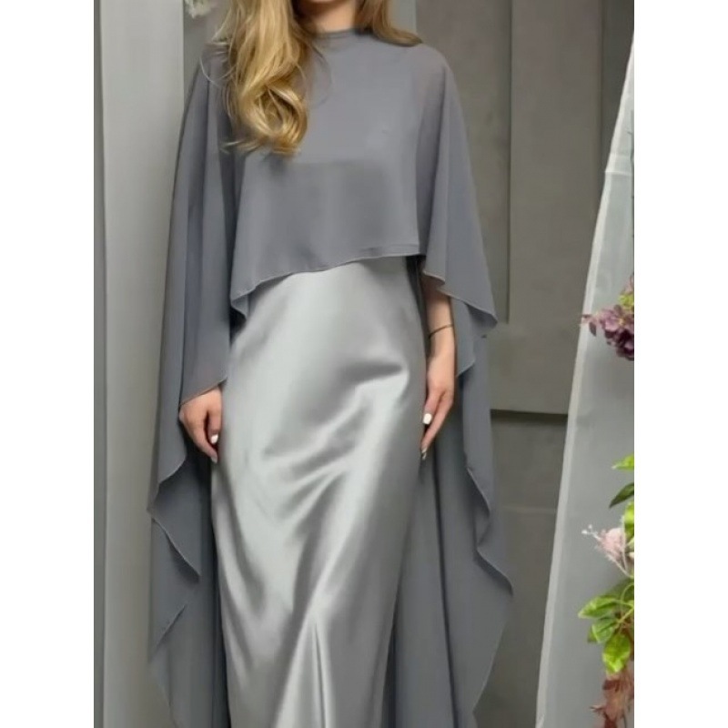 Two Piece Party Outfit Women O-Neck Bat Sleeve Tops Dresses Suits Solid Color Two Piece Set