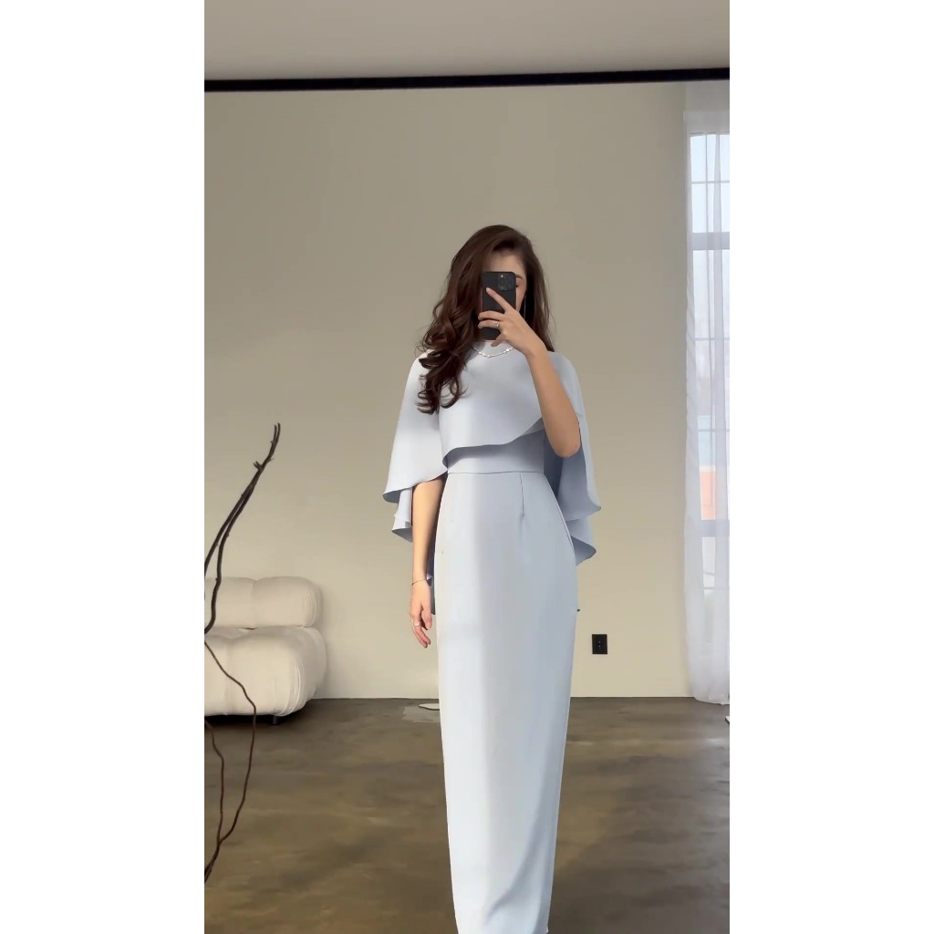 Dress Women Long Dresses Solid Color Slim Fit Tight Waist Round Collar Shawl Splice Elegant Female Vestidos