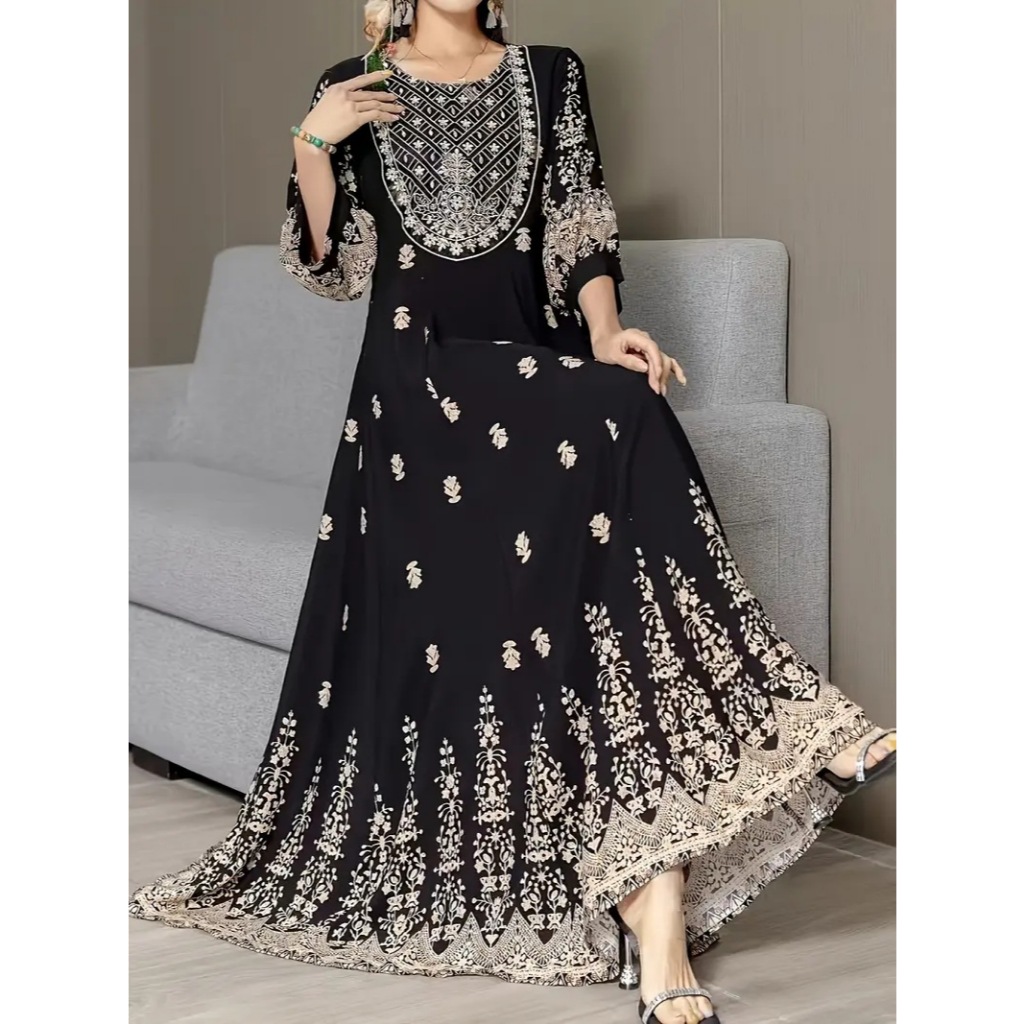 Women's Bohemian Dress Summer Vacation Long Dresses Retro Floral Embroidery Loose Elegant Luxury Maxi Dress