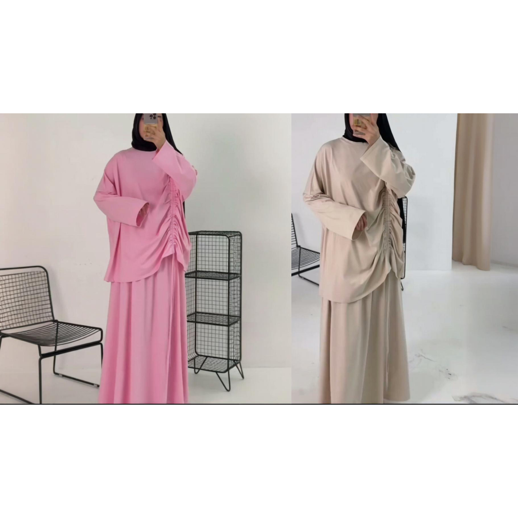 Simple solid color new loose and comfortable drawstring solid color skirt set women's clothing
