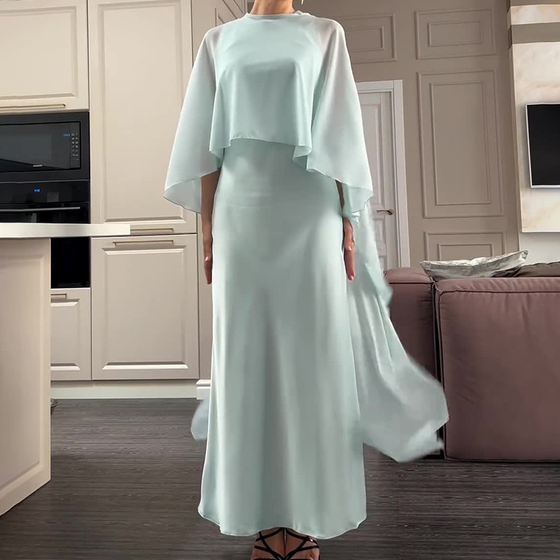 Two Piece Party Outfit Women O-Neck Bat Sleeve Tops Dresses Suits Solid Color Two Piece Set