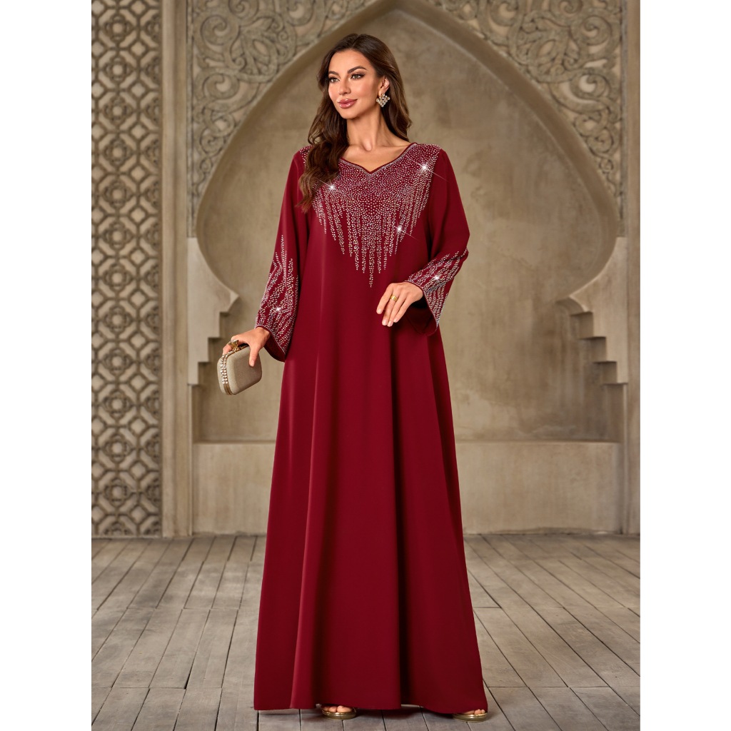 Diamonds Abaya Muslim Women Long Sleeve Maxi Dress Caftan Dubai Robe Jalabiya Kebaya Kaftan Muslimah Vestidos New