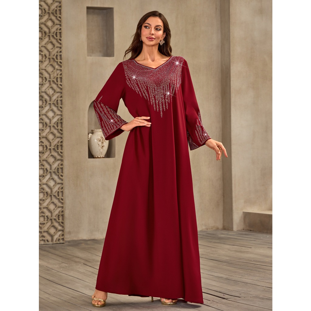 Diamonds Abaya Muslim Women Long Sleeve Maxi Dress Caftan Dubai Robe Jalabiya Kebaya Kaftan Muslimah Vestidos New