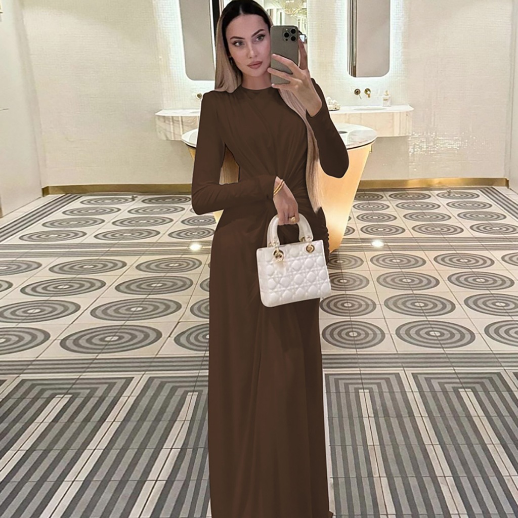 Long Sleeves Shoulder Pad Ruched Maxi Dress Solid Elegant Prom Evening Party Long Dress Women’S Outfit