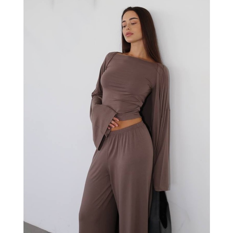 Casual Yellow Women 3 Pieces Suits V-neck Long Coat O-neck Slim Top Wide Leg Trousers Summer New Fashion