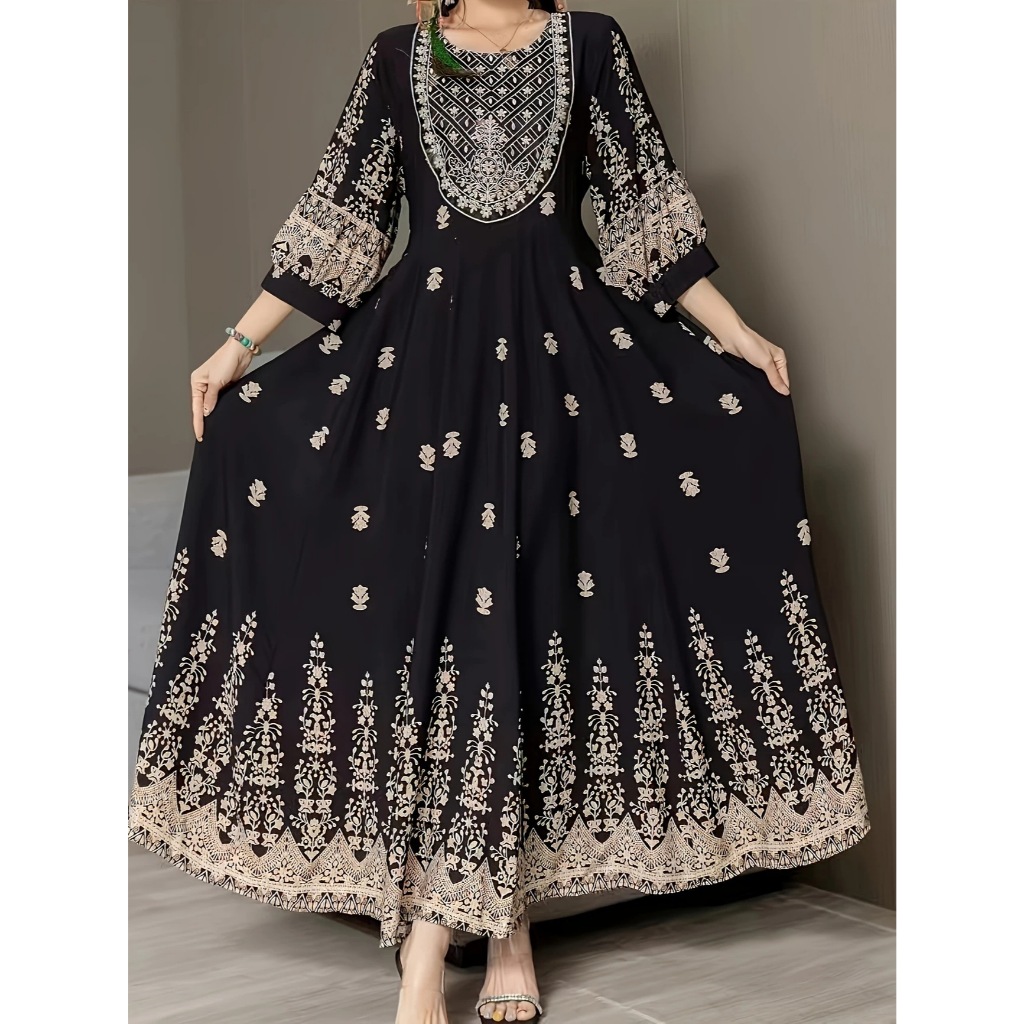 Women's Bohemian Dress Summer Vacation Long Dresses Retro Floral Embroidery Loose Elegant Luxury Maxi Dress