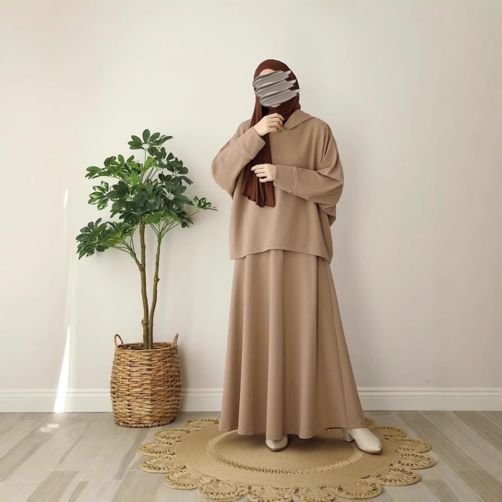 Muslim 2 Piece Set Women Hooded Top Skirt Suit Hoodie Ramadan Dubai Islam Casual Ensemble Arabic Long Skirts Outfits