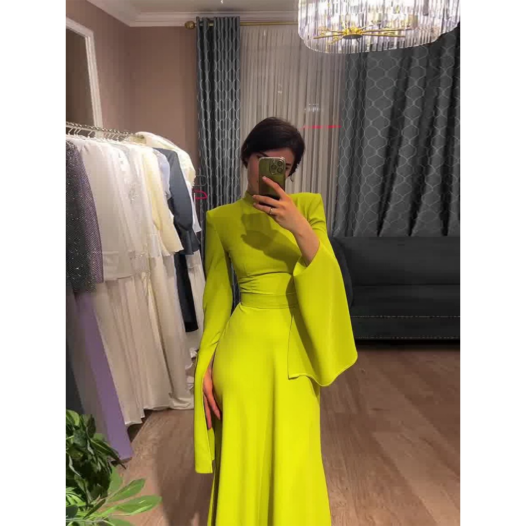 Latest Style Fashion Solid Color Party Evening Dress Women Spring Summer Ruffle Sleeves Elegant A-Line Maxi Dresses