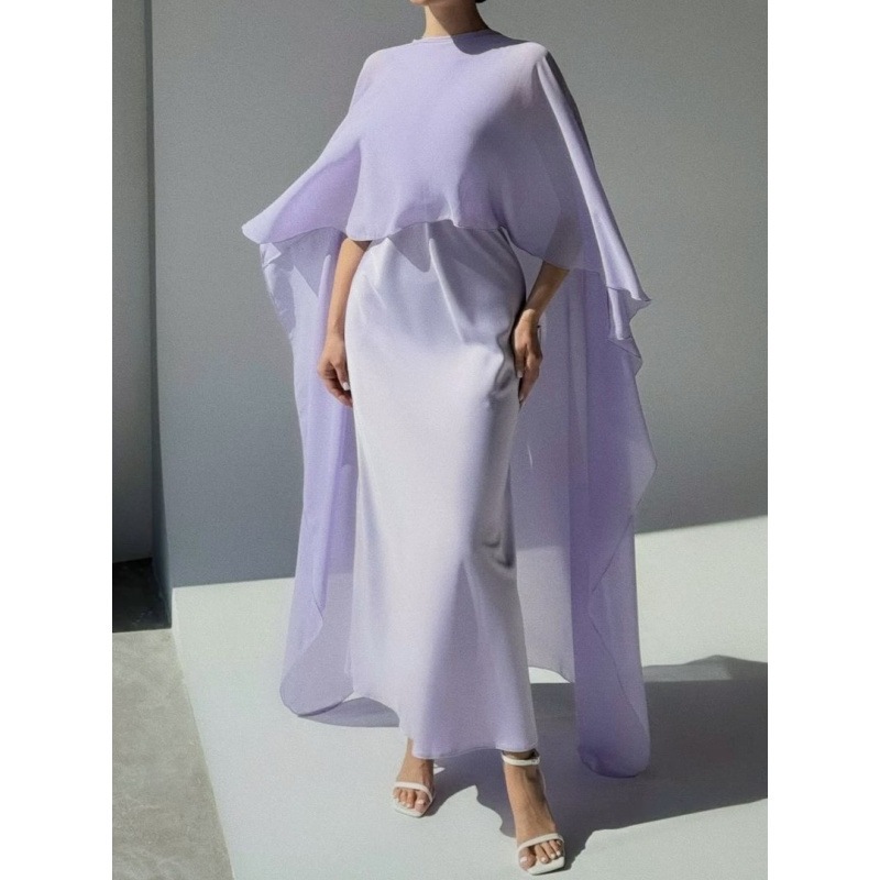 Two Piece Party Outfit Women O-Neck Bat Sleeve Tops Dresses Suits Solid Color Two Piece Set