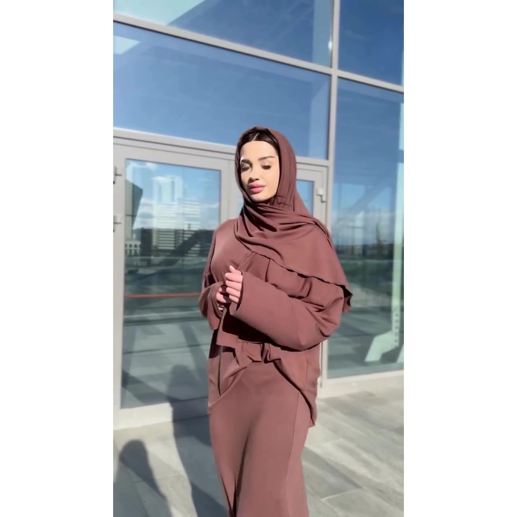 New Muslim women's loose casual long-sleeved solid color skirt three-piece suit