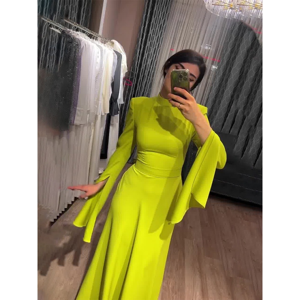 Latest Style Fashion Solid Color Party Evening Dress Women Spring Summer Ruffle Sleeves Elegant A-Line Maxi Dresses