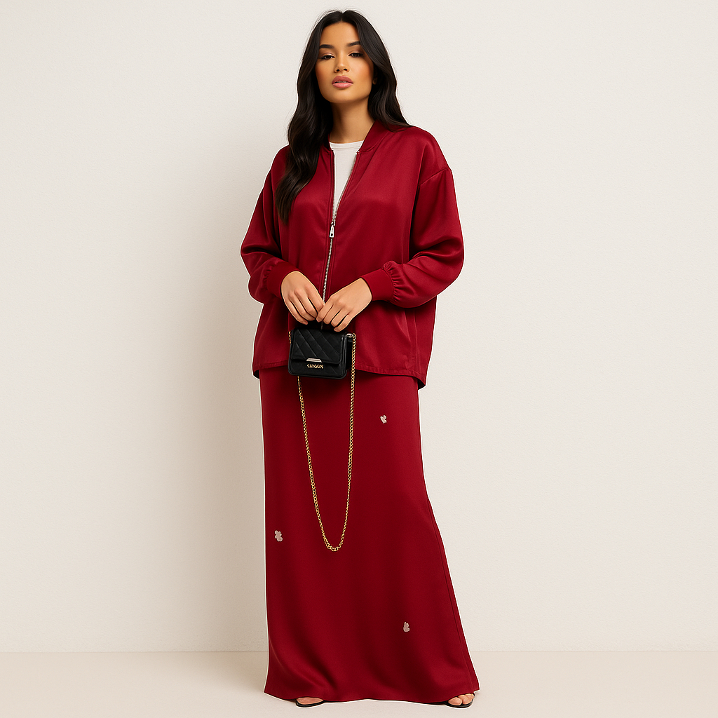 Two Piece Women's Fashion Spring and Summer Style Elegant Casual Loose Printed Long Sleeved Comfortable Long Skirt