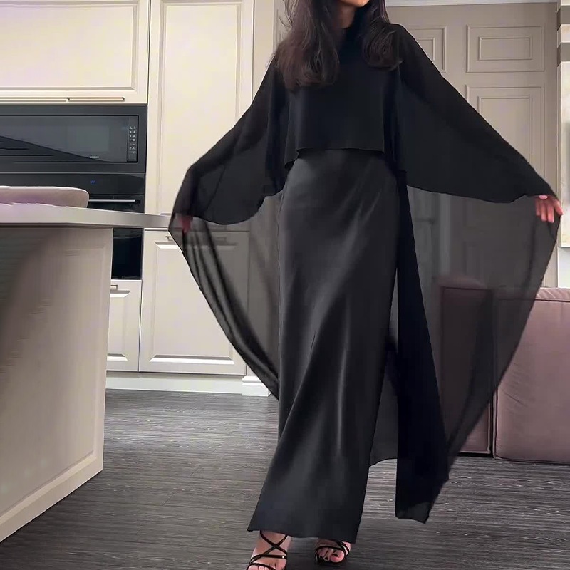 Two Piece Party Outfit Women O-Neck Bat Sleeve Tops Dresses Suits Solid Color Two Piece Set