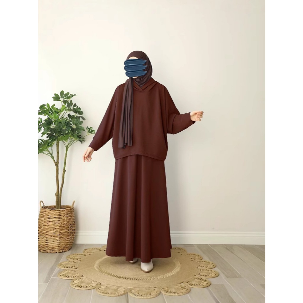 Muslim 2 Piece Set Women Hooded Top Skirt Suit Hoodie Ramadan Dubai Islam Casual Ensemble Arabic Long Skirts Outfits