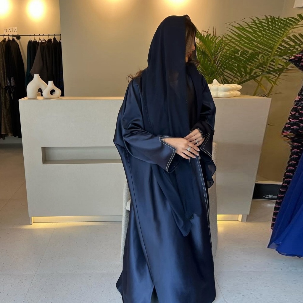 Luxury Elegant Eid Abaya Muslim Islamic Open Abaya Dubai Kaftan Maxi Robe Women Dress Satin Open Kimono