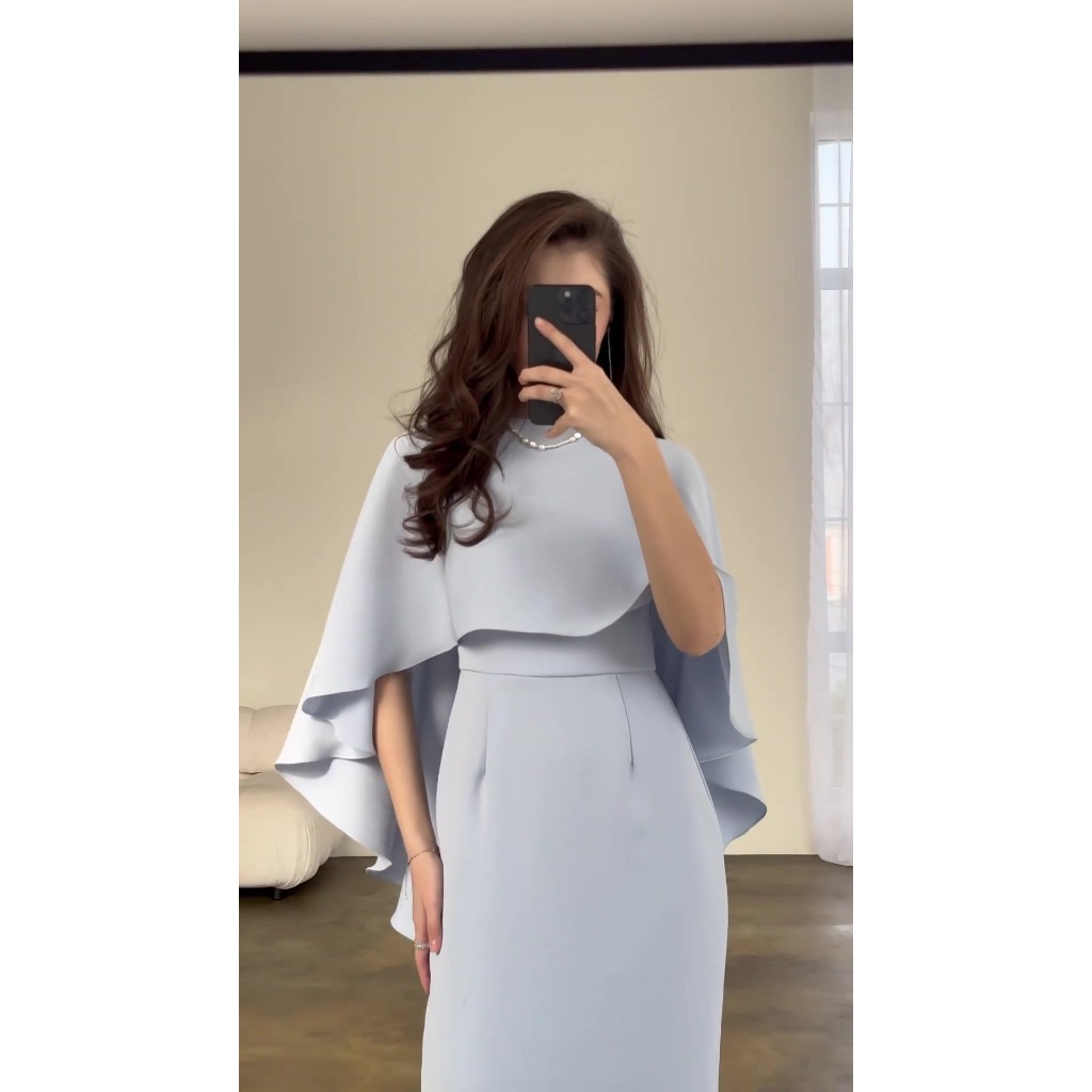 Dress Women Long Dresses Solid Color Slim Fit Tight Waist Round Collar Shawl Splice Elegant Female Vestidos