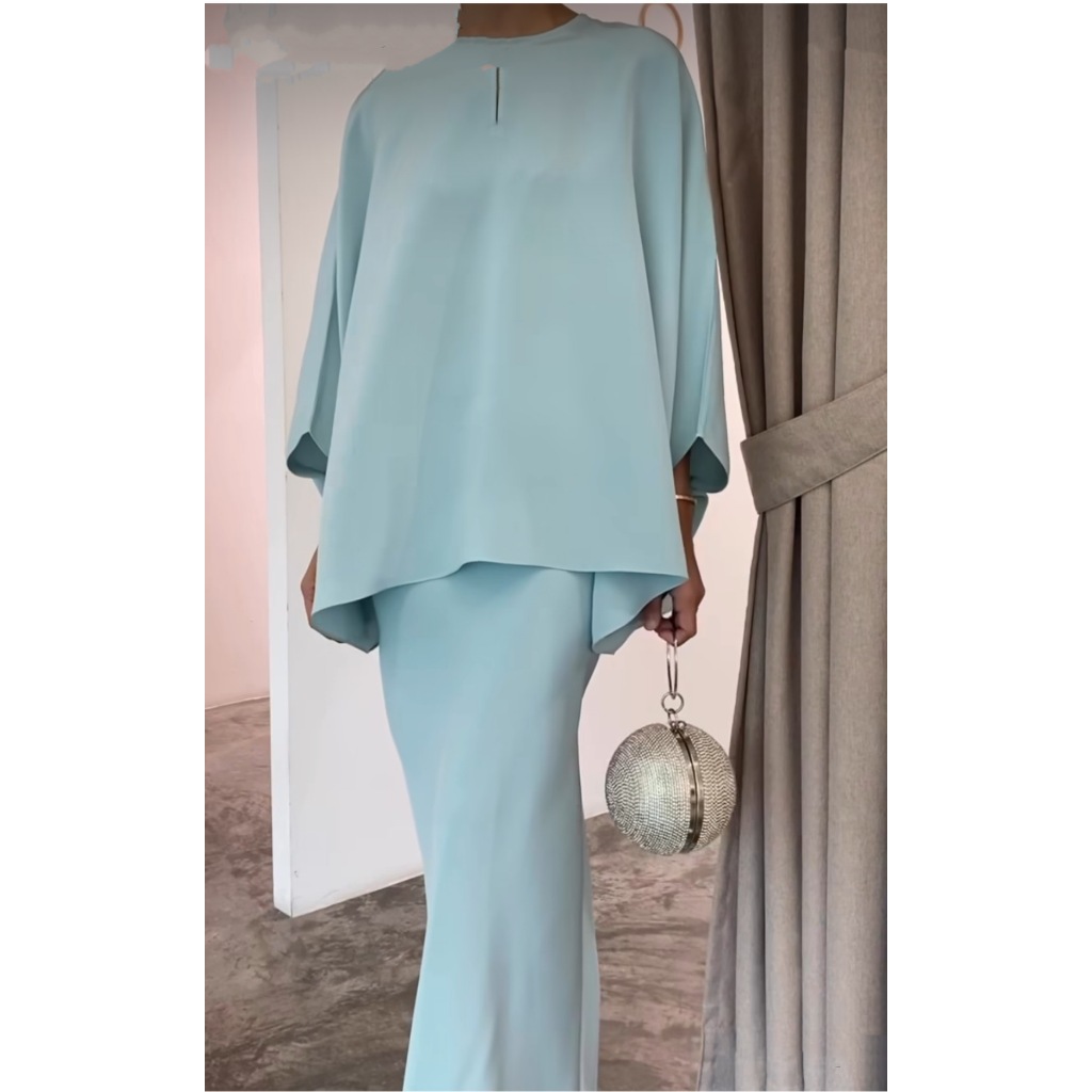 Elegant 2pcs Dress Women Muslim Abaya 2 Piece Sets Bat Sleeve Skirts Suits Pearl Dresses Vestido Eid Hijab Islam Clothin