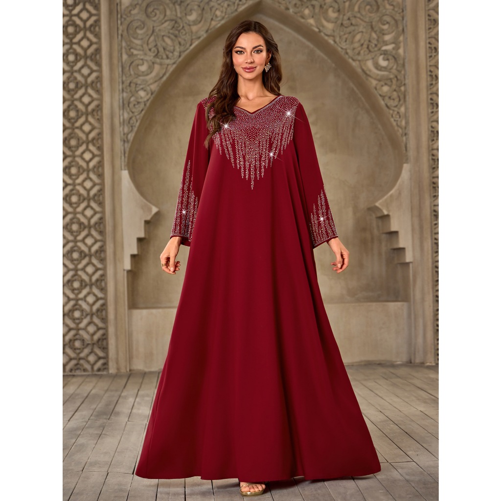Diamonds Abaya Muslim Women Long Sleeve Maxi Dress Caftan Dubai Robe Jalabiya Kebaya Kaftan Muslimah Vestidos New