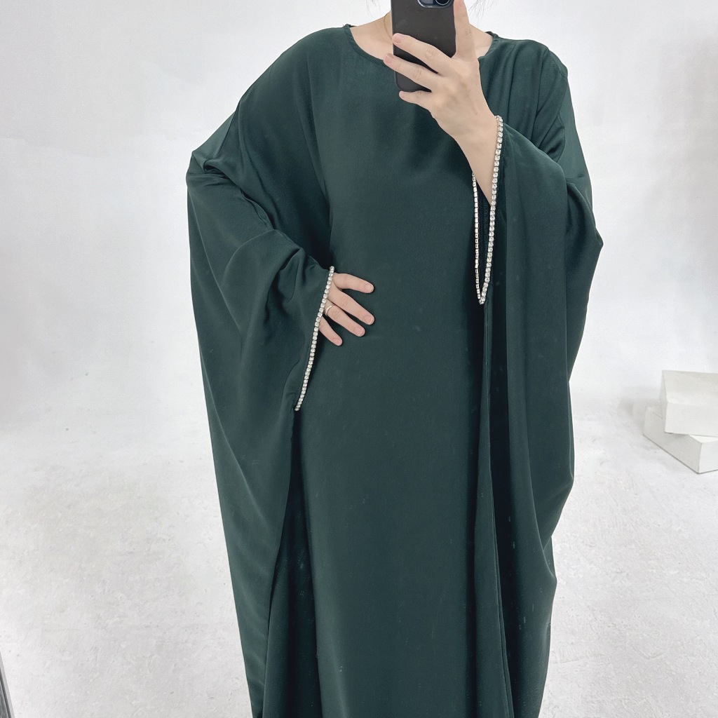 Muslim Kaftan Satin Batwing Abaya Dubai Luxury Arabic Muslimah Dresses Abayas For Women Caftan Kaftan Rob Jubah