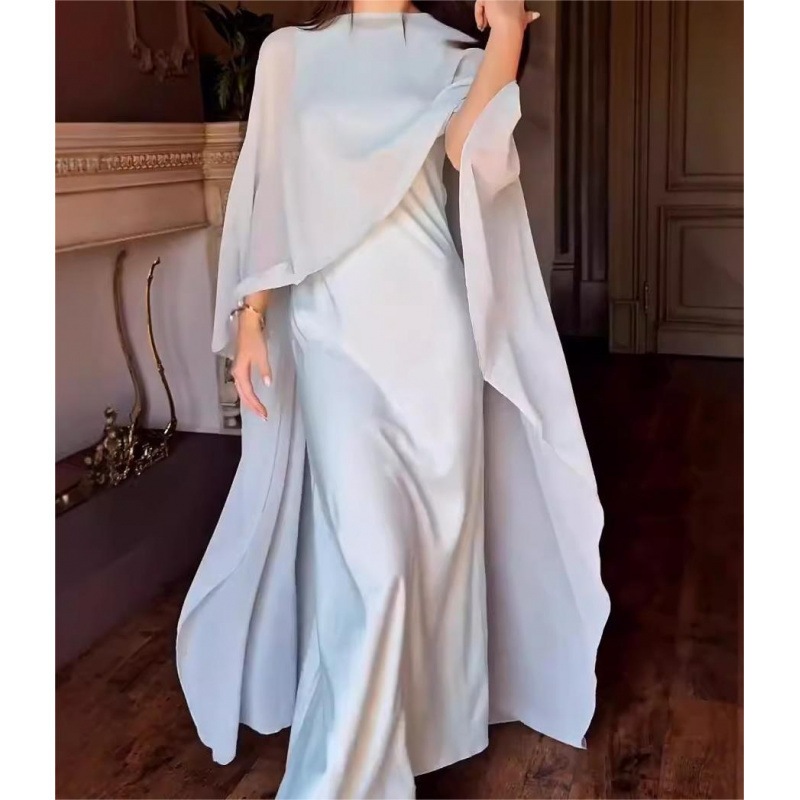 Two Piece Party Outfit Women O-Neck Bat Sleeve Tops Dresses Suits Solid Color Two Piece Set