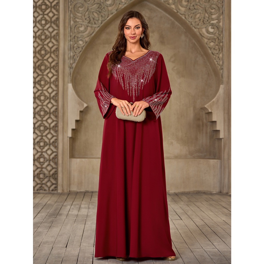 Diamonds Abaya Muslim Women Long Sleeve Maxi Dress Caftan Dubai Robe Jalabiya Kebaya Kaftan Muslimah Vestidos New