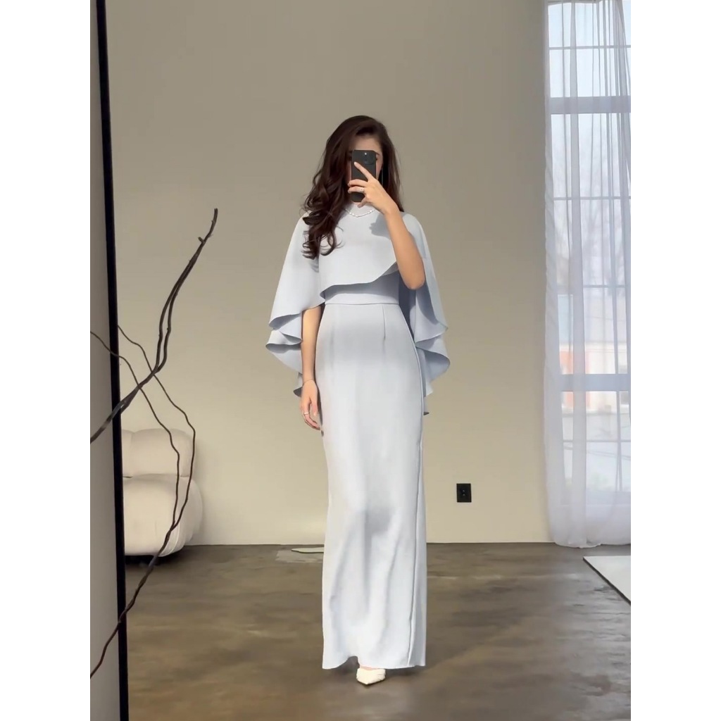 Dress Women Long Dresses Solid Color Slim Fit Tight Waist Round Collar Shawl Splice Elegant Female Vestidos