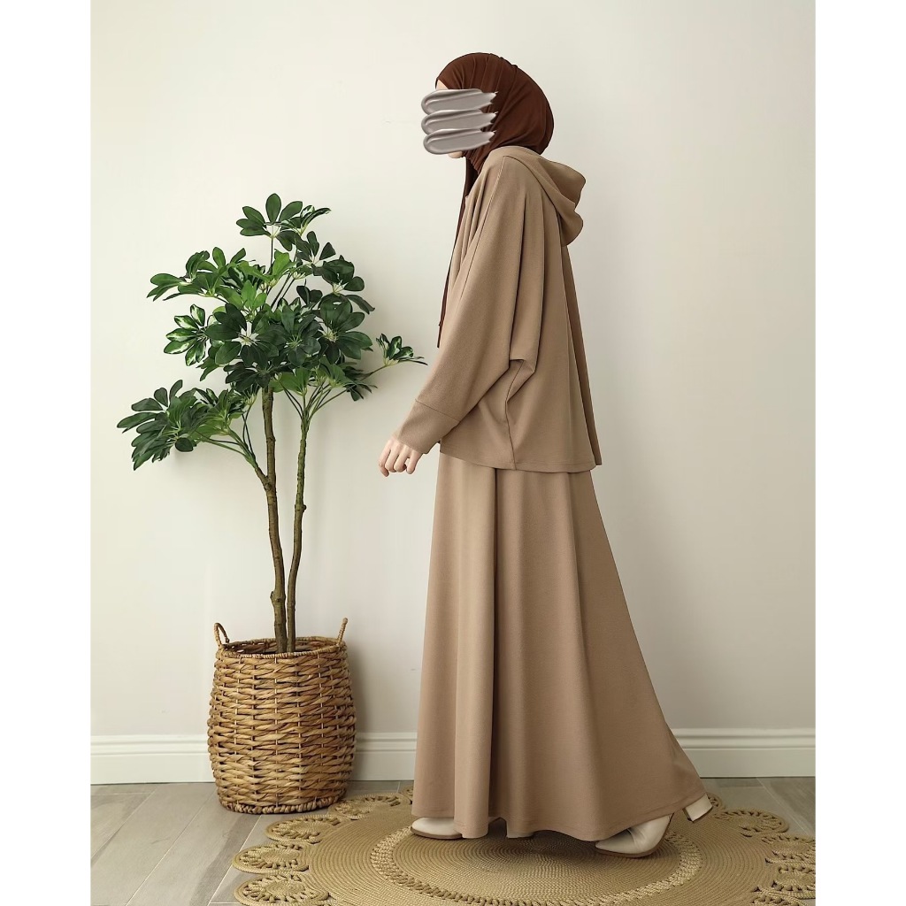 Muslim 2 Piece Set Women Hooded Top Skirt Suit Hoodie Ramadan Dubai Islam Casual Ensemble Arabic Long Skirts Outfits